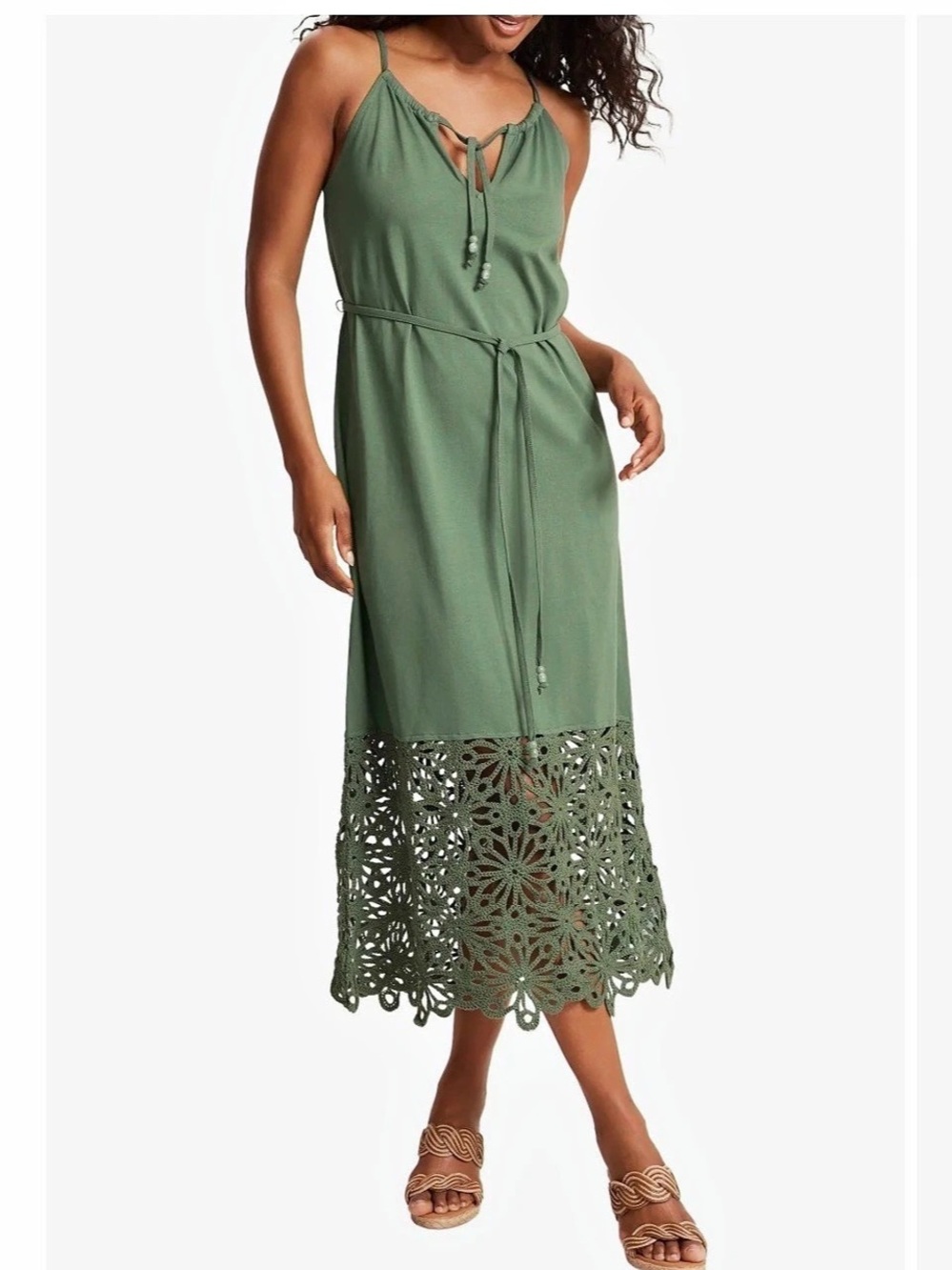 NWT Tommy Bahama Islandscape Tie Waist Sleeveless Midi Dress in Dark Jade. Size